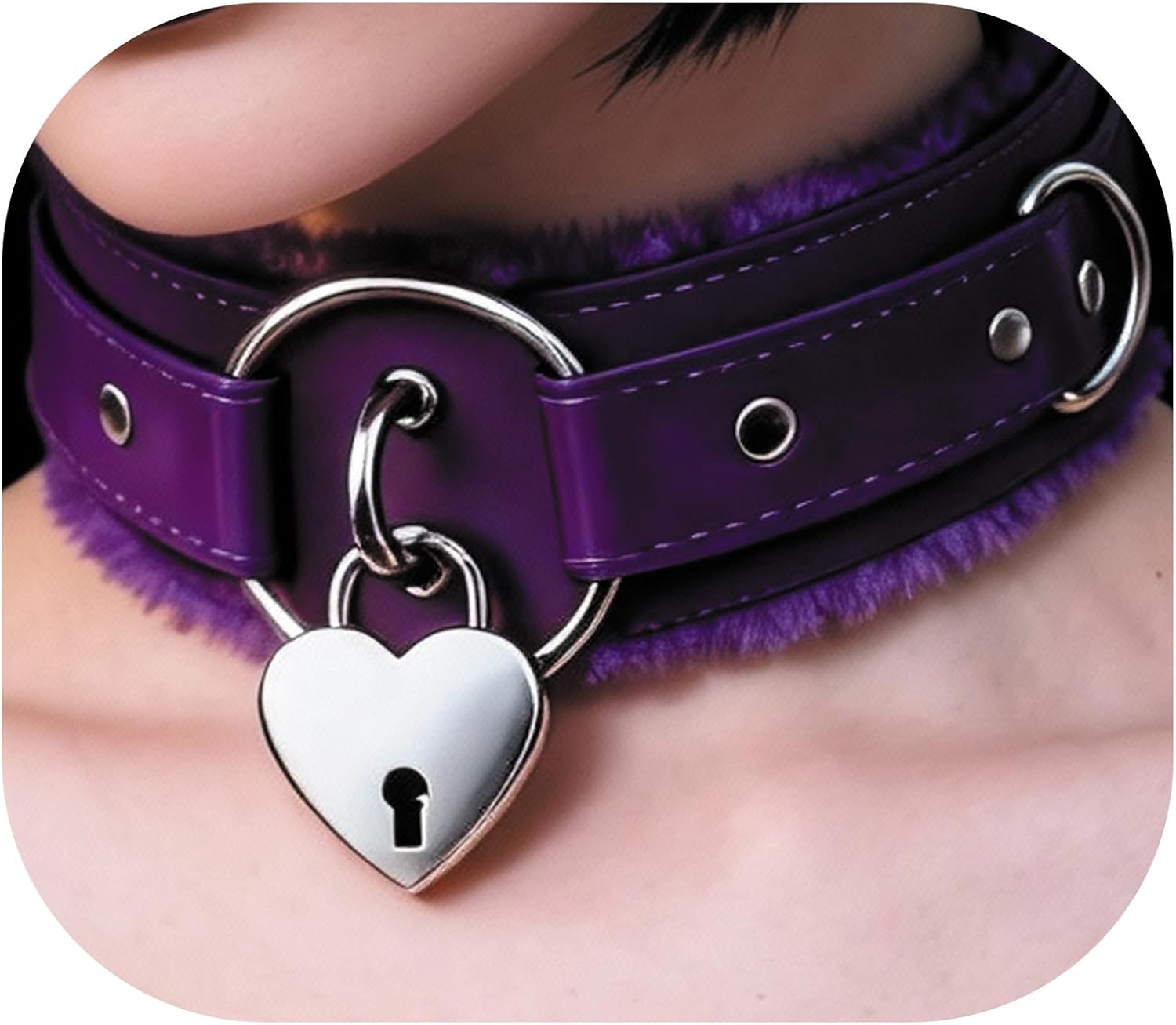 NouAn Leather Choker Necklace for Women - Gothic Collar Choker with Heart Love Lock And Soft Inner Lining - Adjustable Fit for Daily Wear and Themed Occasions Black