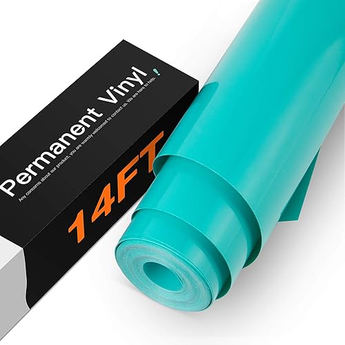 HTVRONT - Vinilo turquesa permanente, para Cricut - Rollo de vinilo adhesivo turquesa de 12 pulgadas x 14 pies para Cricut, Silueta, cortadores de