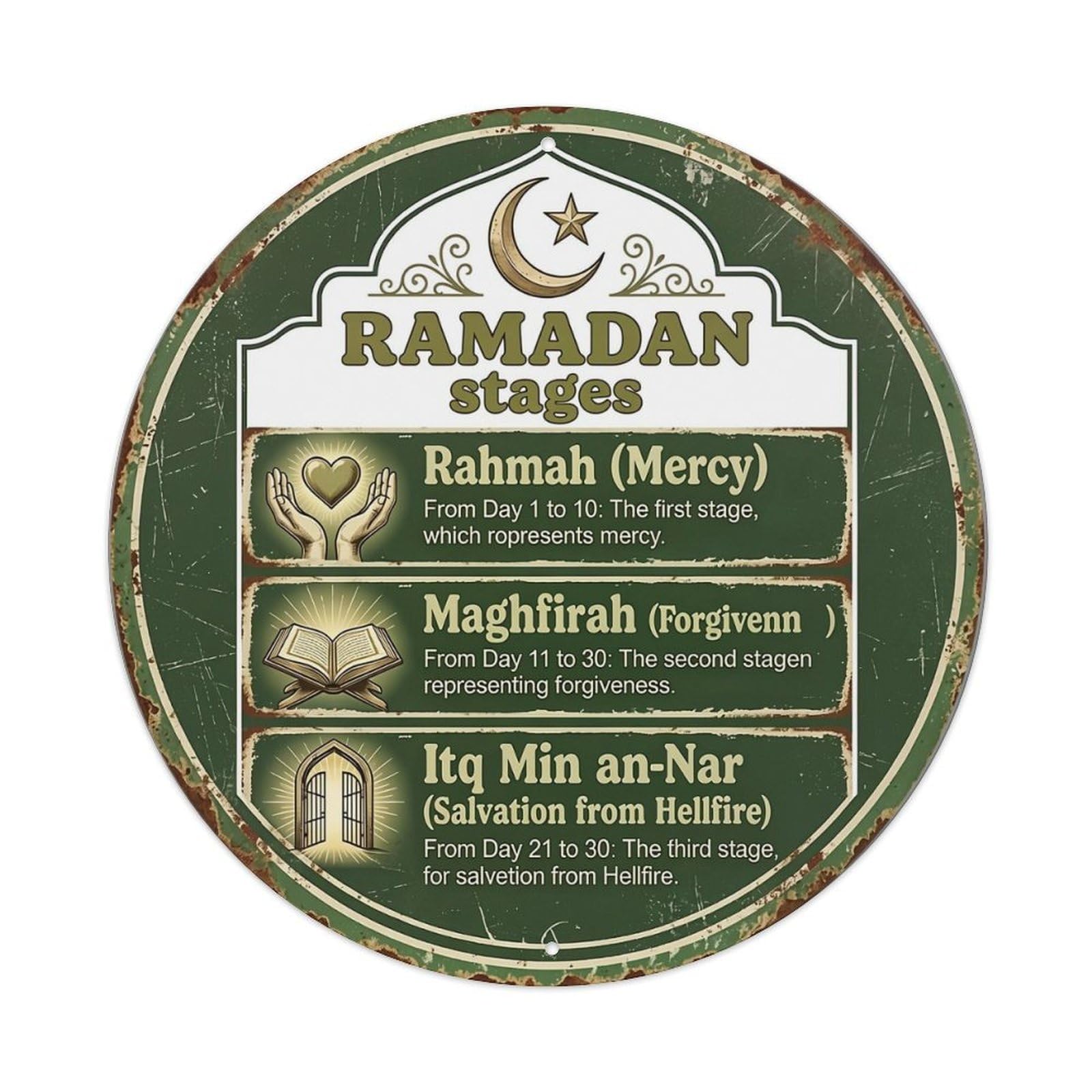 Jdyansheng Vintage Ramadan Stages Mercy Forgiveness Salvation_1 Tin Sign Metal Poster Metal Signs For Home Man Cave Bar Cafe Kitchen Laundry Room Wall Decorations 8X8 Inches