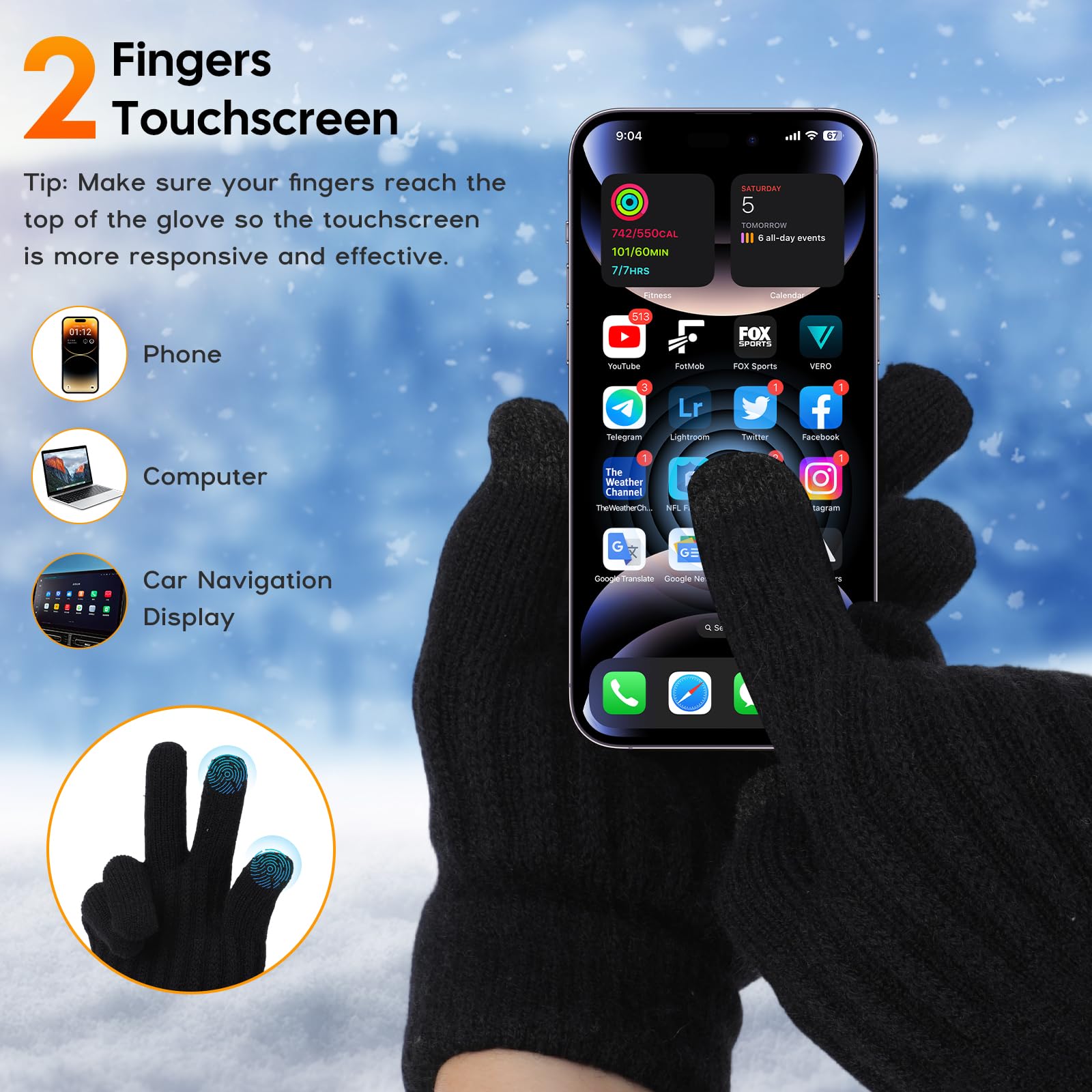 Guantes Calefactables USB para Pantalla Táctil 3 Temperaturas Felpa Gruesa Trabajo Frío Esquí Senderismo Regalo