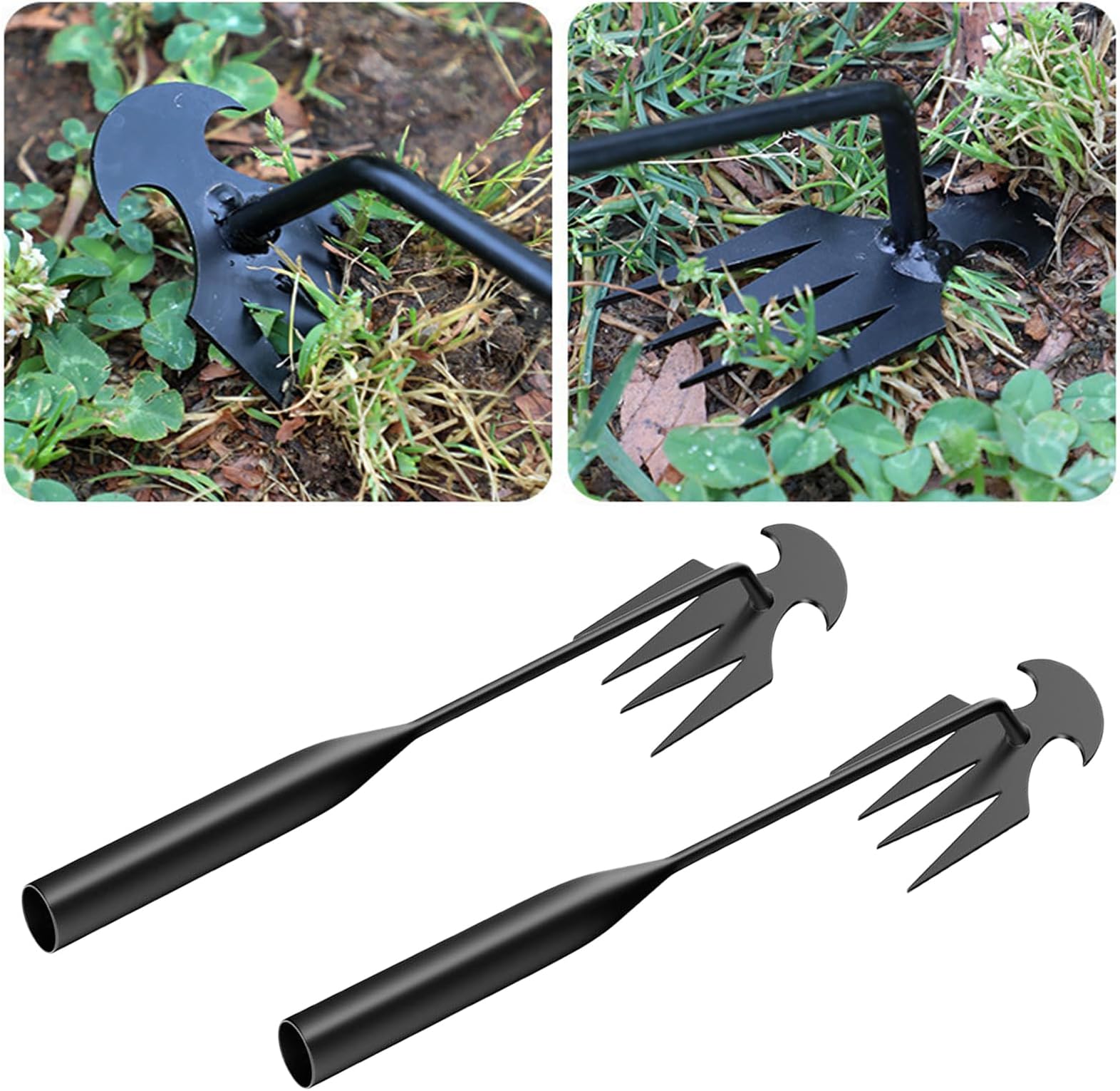 2 Pieces Garden Weeding Rake, New Sharp and Durable with Root Weeding Tool for Home Garden Shovel, Backyard Loosening Farm Planting Weeding (11.8 inch Black 2pcs)