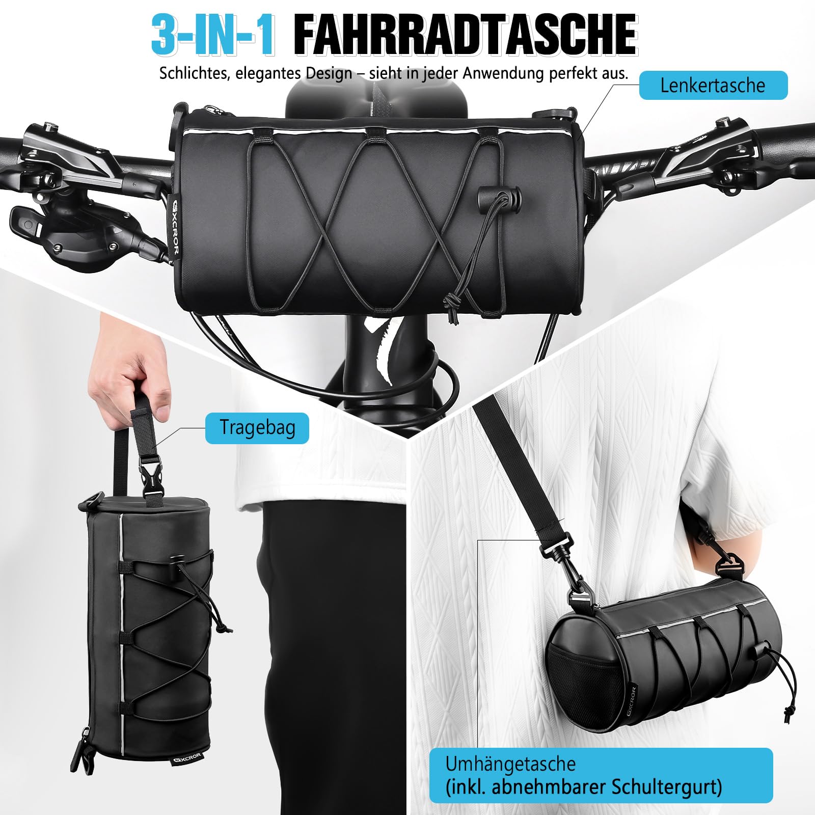 GXCROR Fahrrad Lenkertasche Vordertasche-Rahmentasche Fahrrad mit Schultergurt- Bikepacking Oberrohrtasche [2,4 Liter] 100% Wasserdicht-Fahrradzubehör für Mountainbike und Rennrad