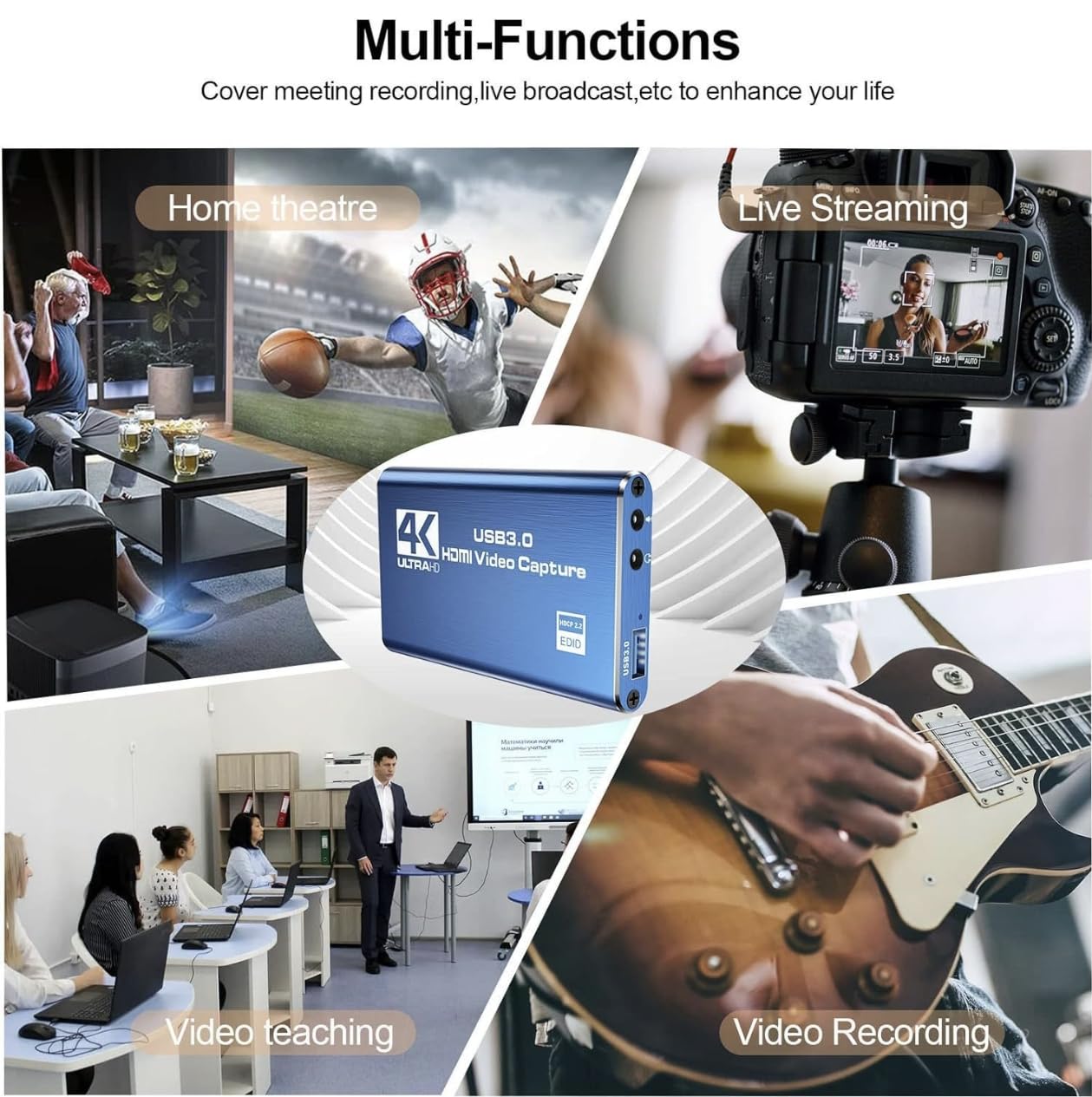 Tarjeta de captura 4K HDMI a USB 3.0, 1080P 60FPS, tarjeta de captura de audio y video para tarjeta de captura de juegos, Nintendo Switch, transmisión funciona con PS4/PS5/PC/OBS/cámara/Xbox