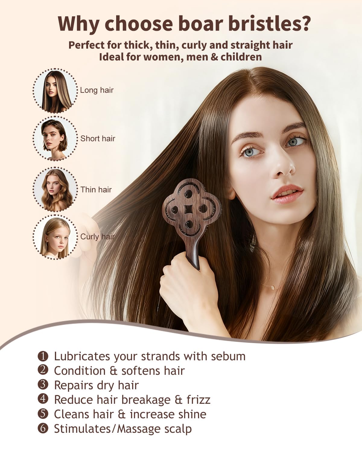 Curly Hair Brush,Boar Bristle Hair brush for Thick Curly Thin Long Short Wet or Dry Hair Flexible Bristles Effectively Prevent Tangles, Hair Brush for Men Women Kids