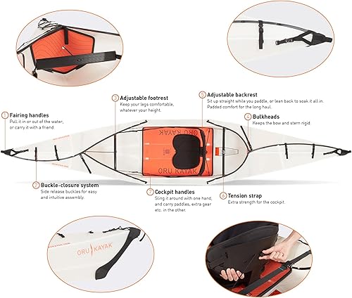 Miniatura 5 de Oru Kayak Paquete de inicio Beach LT  Incluye kayak plegable, remo, paquete, bolsas flotantes, botella, estable, duradera, ligera, kayaks de lagorío