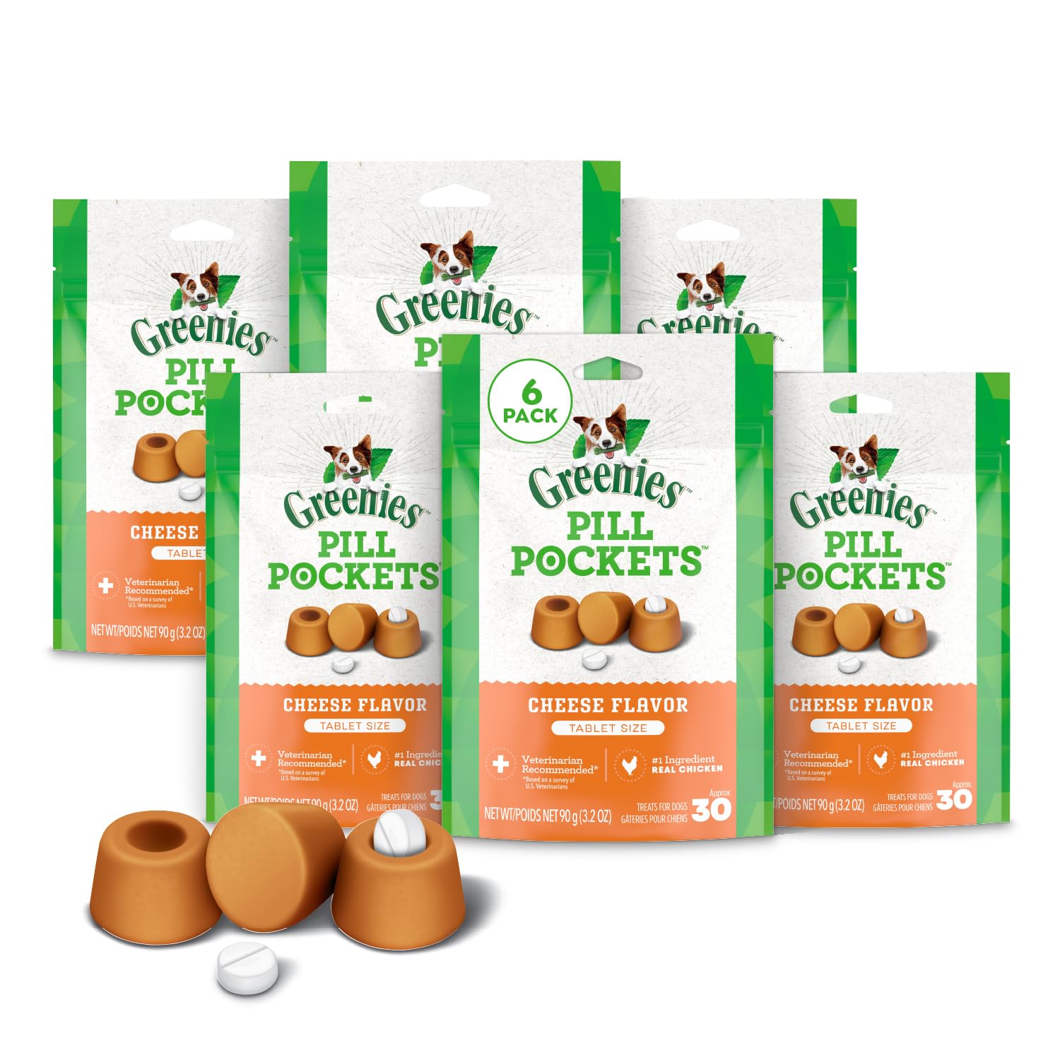 Greenies Pill Pockets for Dogs, Small Size Soft Dog Treats, Cheese Flavor, (6) 3.2 oz. Pouches
