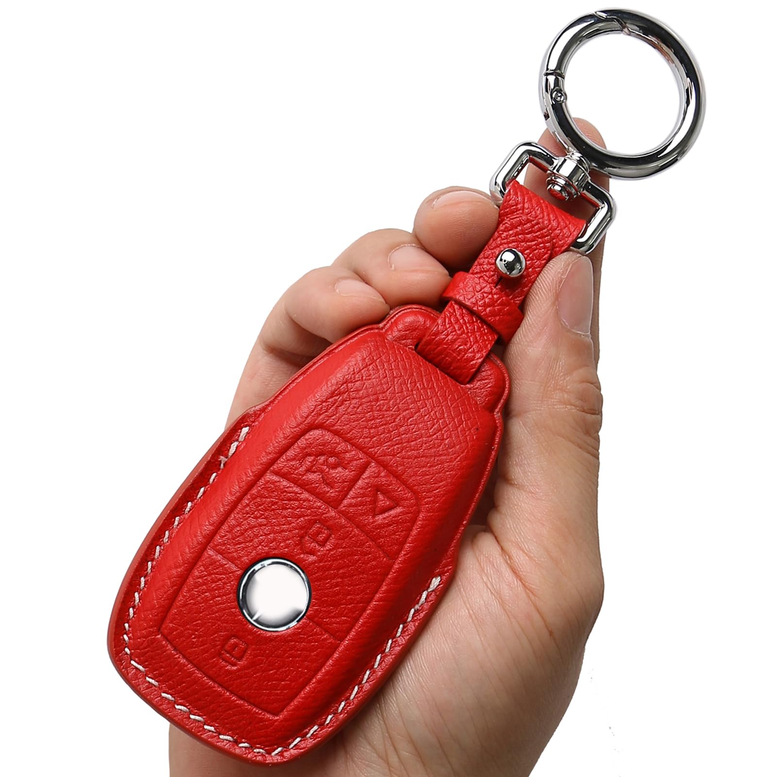 CISUIGenuine Leather Smart Key Fob Cover, Keychain Shell Compatible for Mercedes-Benz A, C, E, S, CLA, CLS, GLA, GLB, GLC, GLE, GLS, G Class 2017-2022 (4-Button,Red)