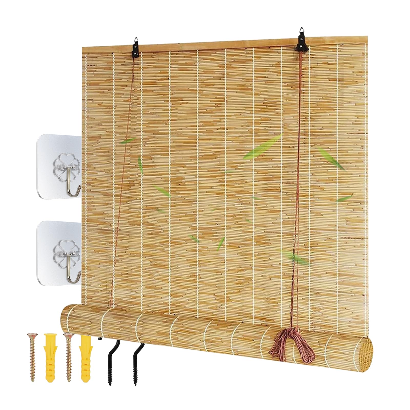 ZAJENKUB Outdoor Blackout Shade Bamboo Blinds for Patio Roll Up Sunshade Natural Reed Curtains Roman Made To Measure Blind Bamboo 40 80 90 100 120 150 160 170cm for Kitchen Windows Door Balcony