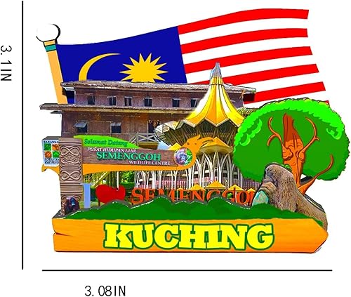 Miniatura 3 de Imán de nevera de Malasia Kuching imán de madera 3D monumentos de viaje coleccionables recuerdos decoración hecha a mano -619