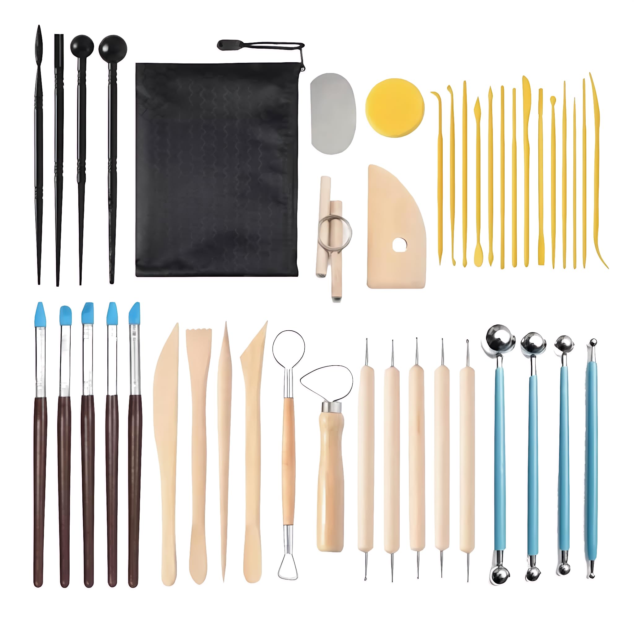 43Pcs Pottery Clay Sculpting Tools Carving Tool Kit Professional Embossing with Carrying Case Bag Polymer for Making,Sculpture, Modelling