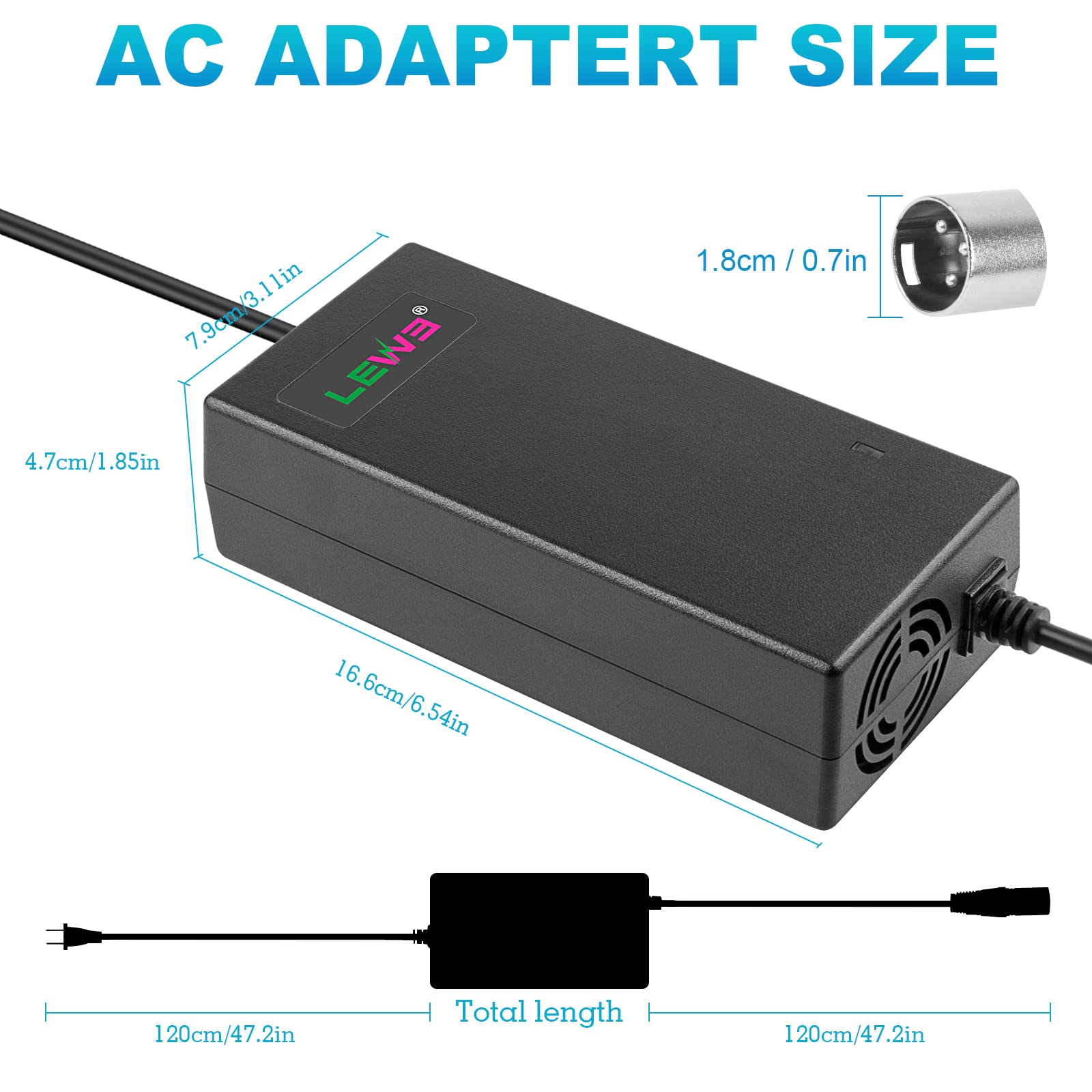 LabTEC Cargador Scooter Eléctrico 24V 2A-5A XLR para Silla de Ruedas, Carrito de Golf, E-Bike