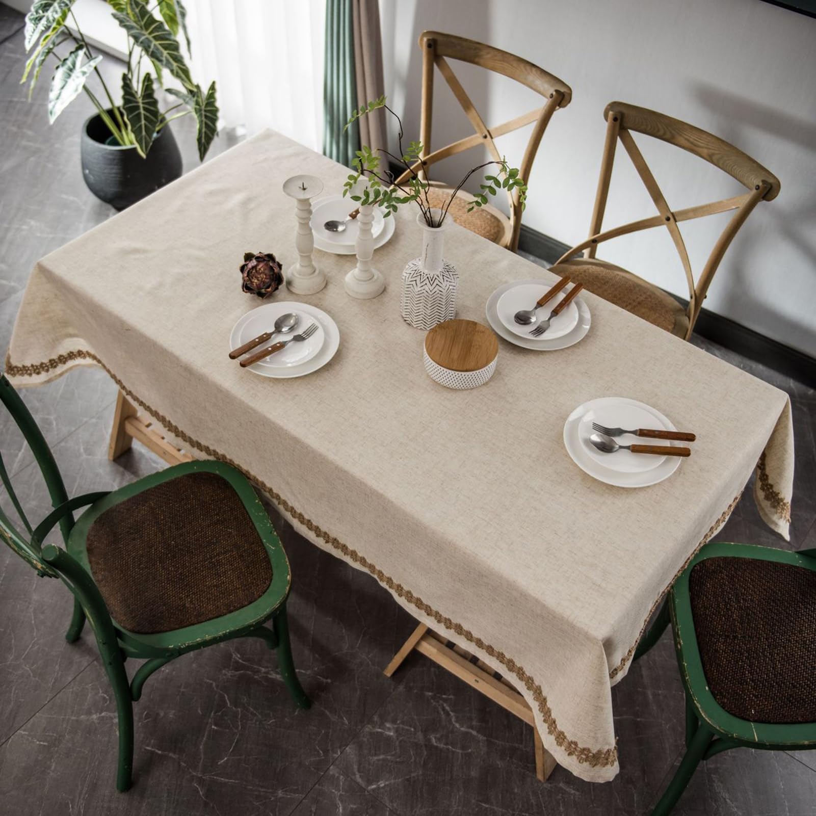 DEZYPZAM Table Cloths Rectangle Faux Linen | Wipe Clean Tablecloth for Kitchen | Washable Tablecloth for Dining Room, Kitchen, Home, Restaurant Decoration (140x140cm)