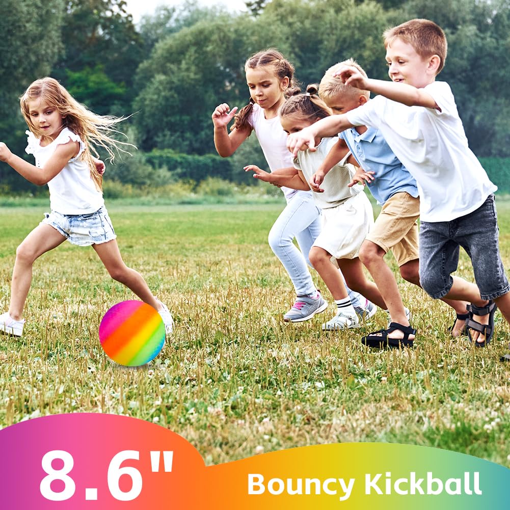 OSDUE Bouncy Kickball, tęczowa piłka dla dzieci, wielokolorowa, tęczowa piłka dla dzieci, piłka do piłki nożnej, koszykówki, softballa, wewnątrz i na zewnątrz, dostarczana bez pompki (20,6 cm)
