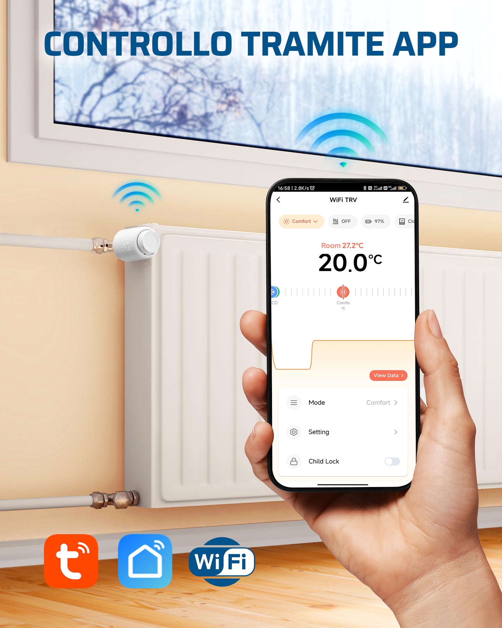 DEWENWILS Termostato Radiatore Smart WiFi, Nessun Gateway Necessario | Termostato Radiatore Programmabile, Controllo App, Compatibile Alexa & Google Assistant, Risparmio Energetico