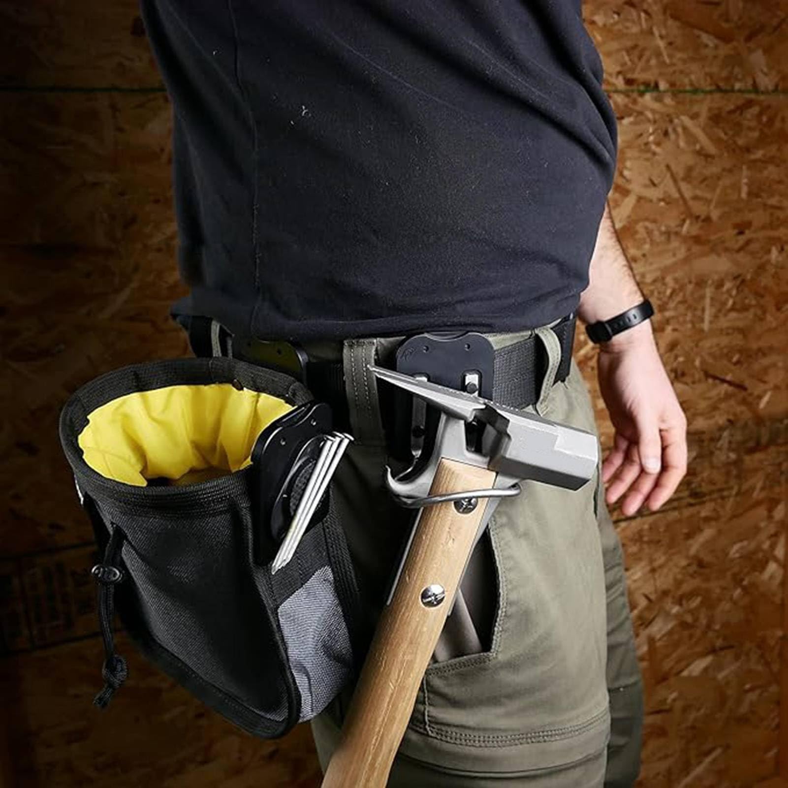 VOBOR Soporte para martillo para cinturón, práctico cinturón de herramientas, soporte para hacha con patillas de metal, ideal para techadores y carpinteros