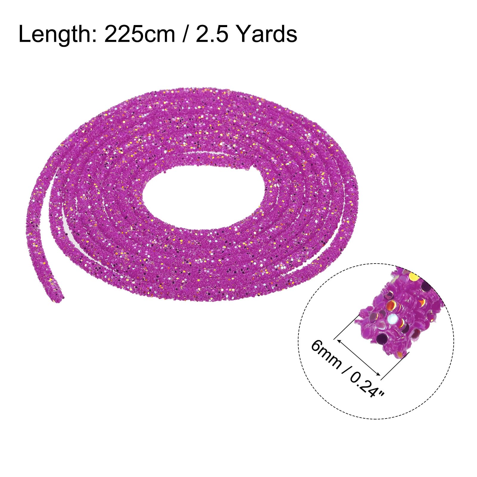 sourcing map 5 Yard 6mm 0.24 inch Glitter Sequins Rope Sequins Rhinestone Tube Cord for DIY Wedding Dresses Costume Clothing Shoes Jewelry Accessory Clear White — view 124