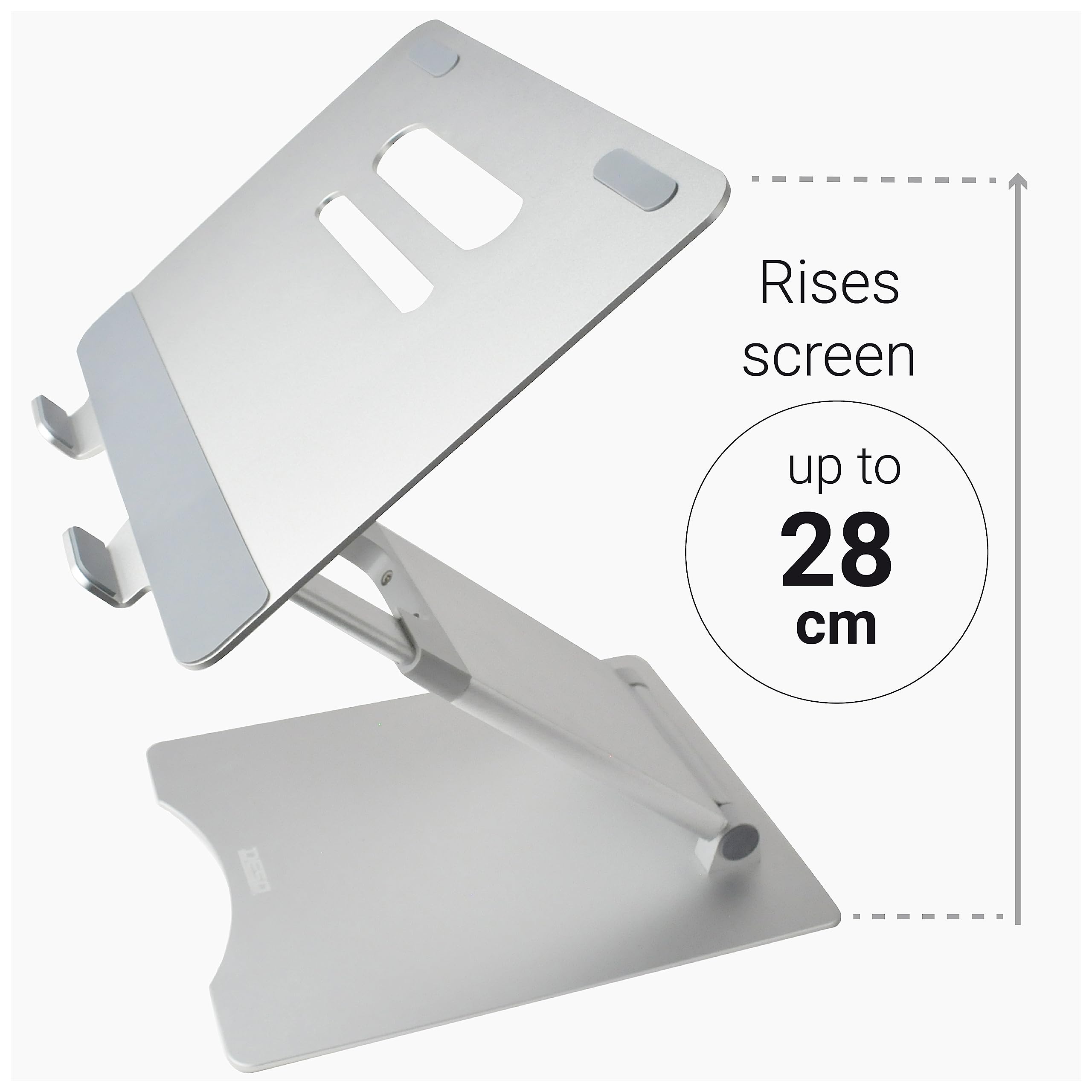 DESQ Soporte para Ordenador portátil, Aluminio, Totalmente Ajustable, estación de Trabajo para Sentado y de pie, telescópico, Altura 30-450 mm, para Todos los portátiles de 10 a 17 Pulgadas