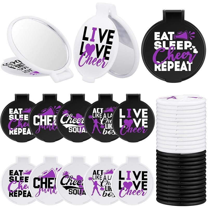 Wenqik Espelho compacto dobrável roxo com estampa de cheerleader, Pacote com 50