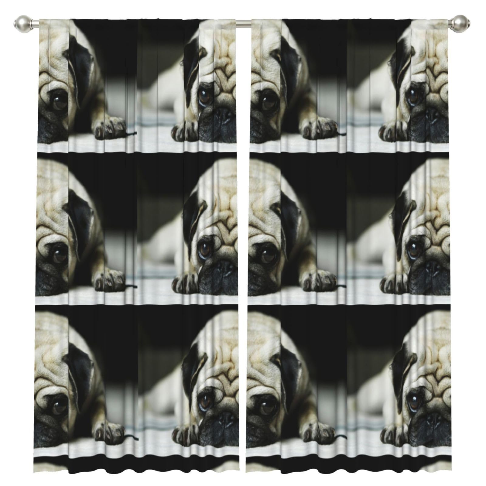 InOmak Pug Dog, 2 Panels Window Curtains 52 x 84 Inch Blackout Curtains for Living Room Bedroom
