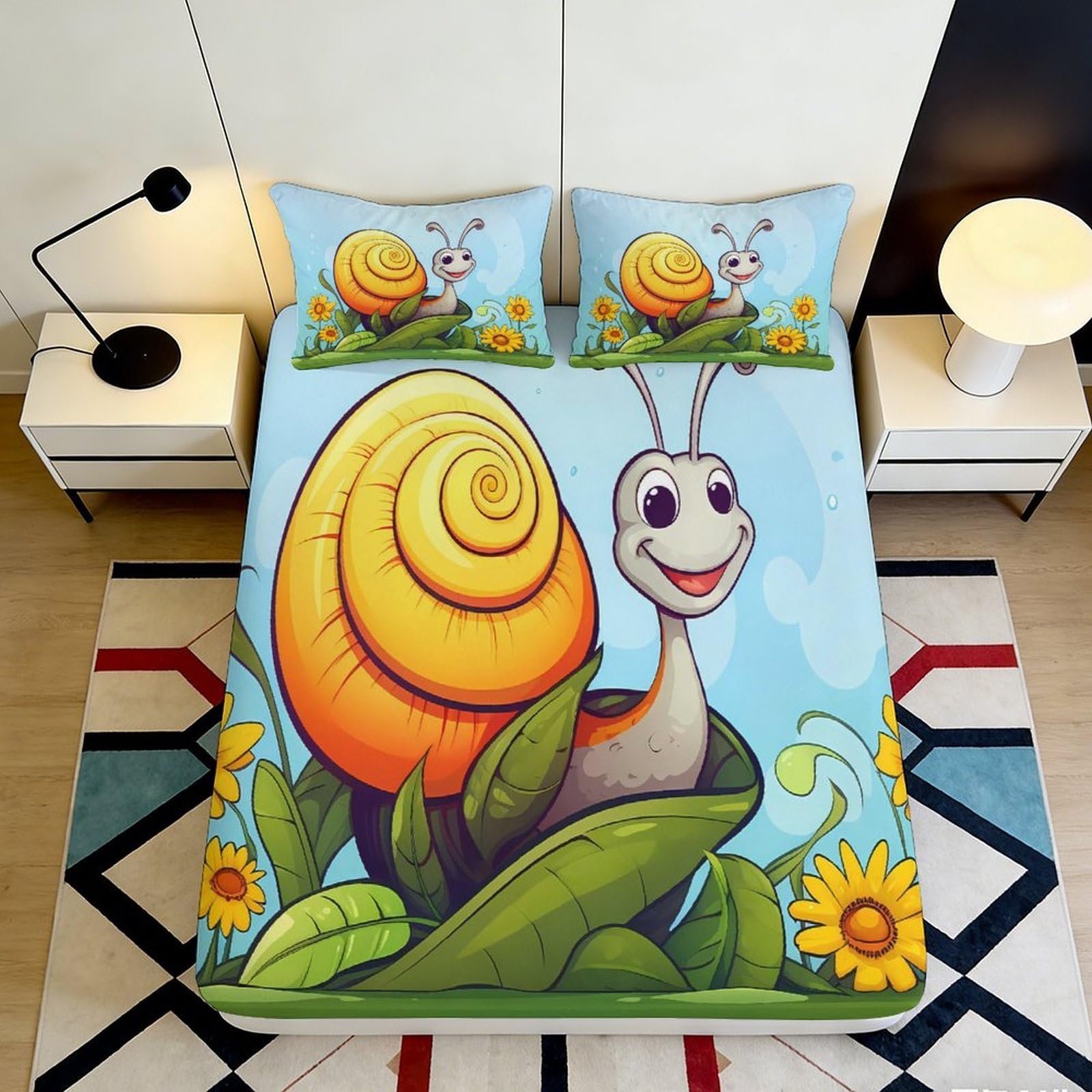 Jqzkxnhpbr Style-5 3D Printed Cartoon Snail Fitted Sheet Microfiber Fun Flower Mattress Cover For Bedroom Guest Room Decor Easy Care 90X200x25cm