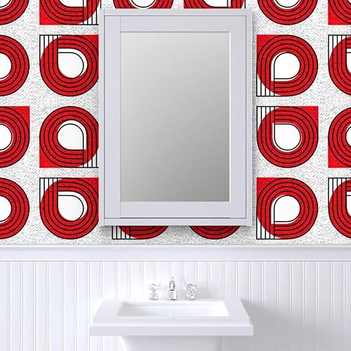 Miniatura 9 de Spoonflower Peel & Stick Wallpaper 9ft x 2ft - Bauhaus Red White Modern Abstract Geometric Black Circles Graphic Custom Removable Wallpaper