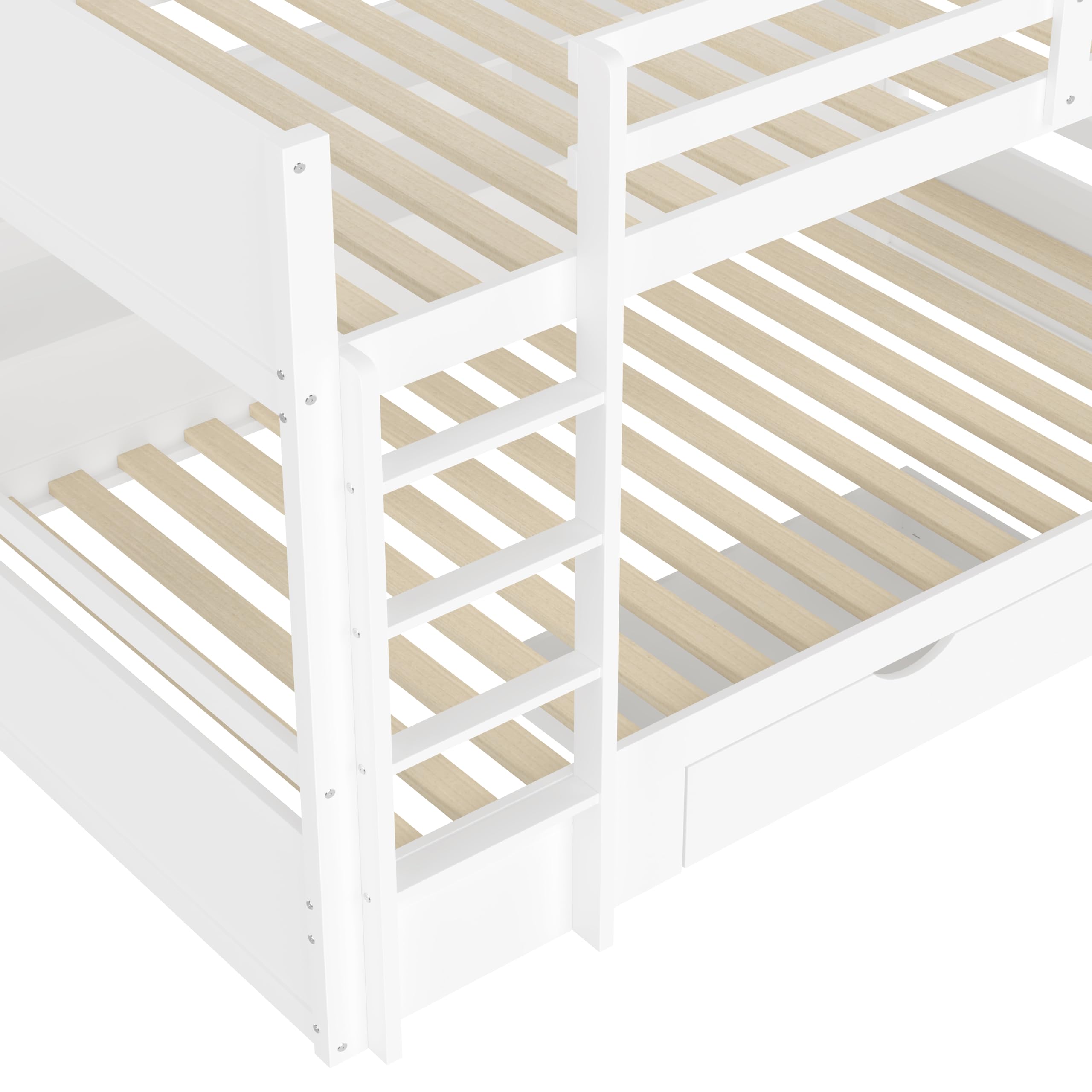 Moimhear Letto singolo, 90 x 200 cm, letti a castello, letti a castello, con cassetti, con vano portaoggetti (bianco)