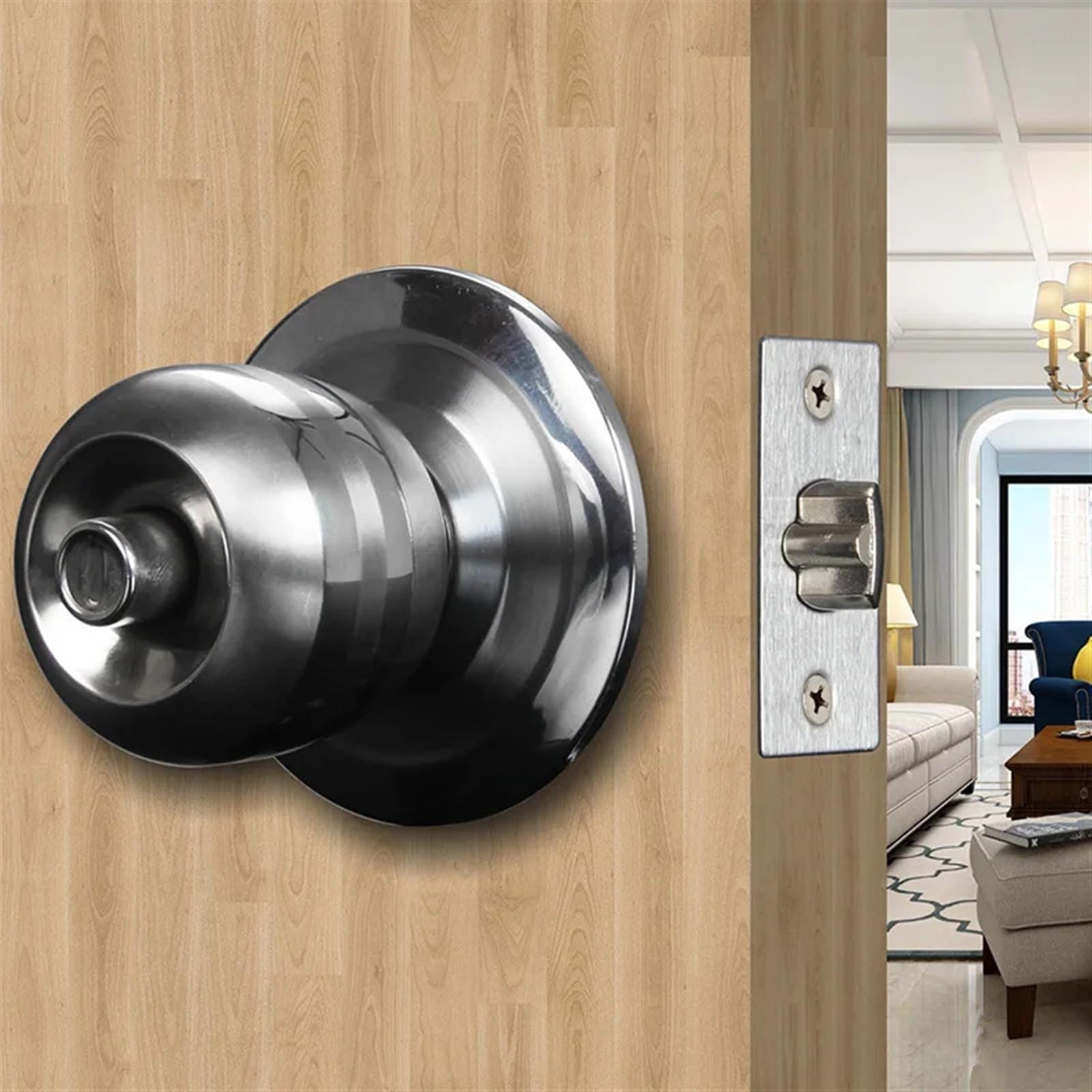 Cerradura de puerta de baño Interior de bola, cerradura cilíndrica, manija de puerta redonda, cerradura de puerta de casa, cerradura de muebles de baño de dormitorio de Hotel, 1 Uds.(Center distance 7