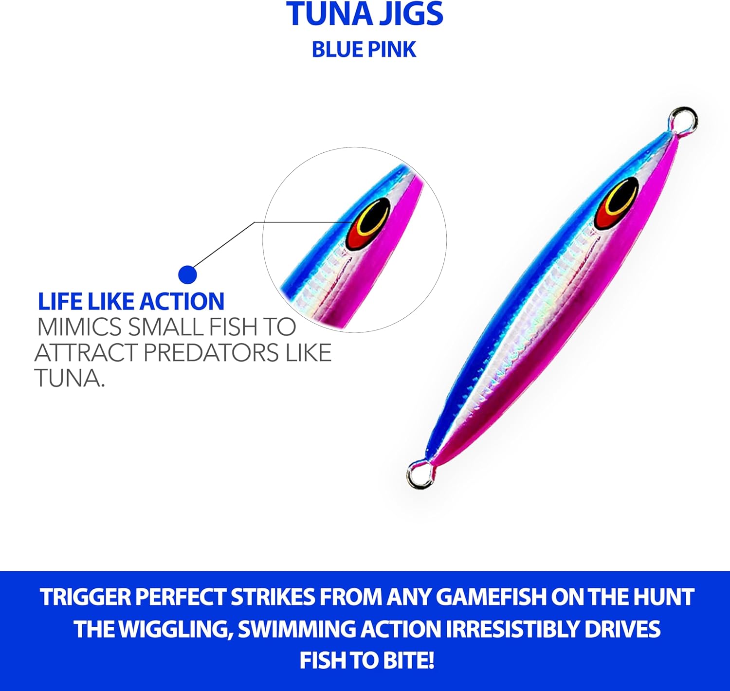 5.5" Tuna jigs,300g Saltwater Jigging Lures, 3 pcs Blue Pink Zebra Glow, for deep Water & Offshore Fishing, Wire-Through Design, Ideal for Tuna and Big Game Fishing