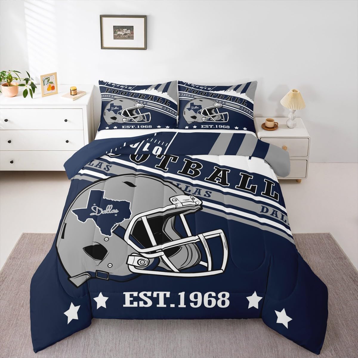 Erosebridal 3D Cool Sports Comforter Set for Boys Kids Adults Gridiron Seasonal Color Bedding, 3D Ball Game Football Lovers Duvet Set Rugby Player