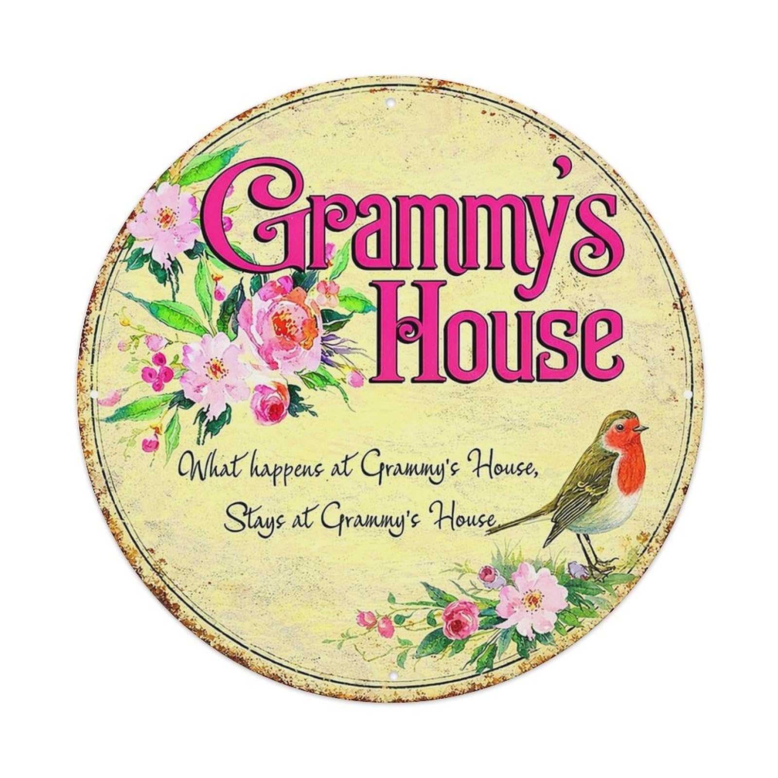 Jdyansheng Vintage Grammys House Floral Bird Sign Tin Sign Metal Poster Metal Signs For Home Man Cave Bar Cafe Kitchen Laundry Room Wall Decorations 8X8 Inches