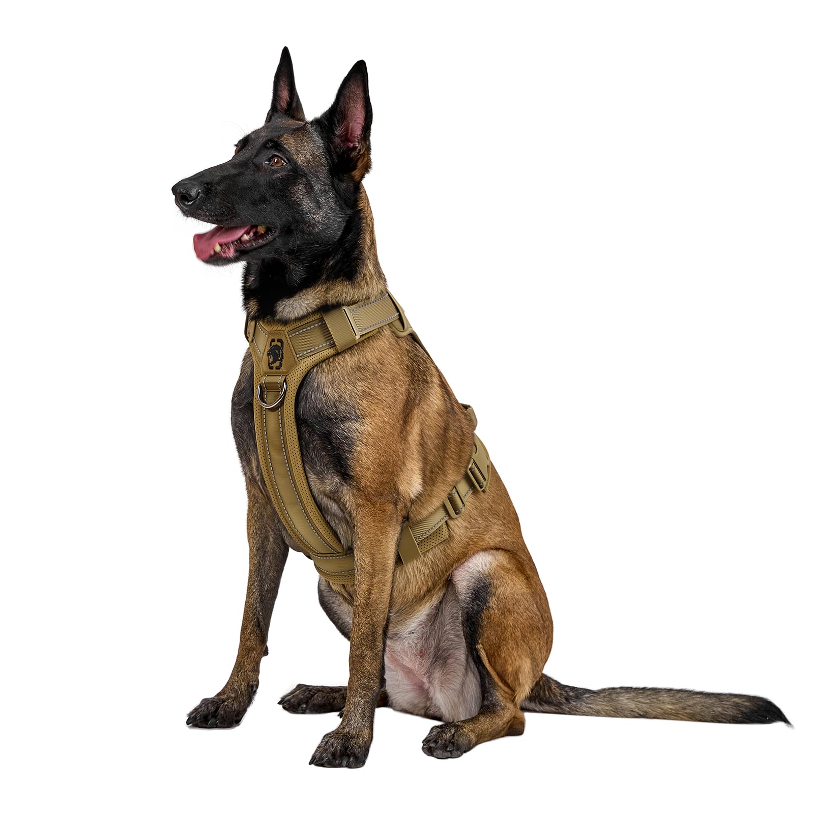 OneTigris Hundegeschirr, Diesel Einstellbar Taktisches Geschirr Weich Gepolstert Brustgeschirr für mittelgroße und große Hunde mit Reflektierend, 1 Griff, 3 D-Ringe (Braun, XL)