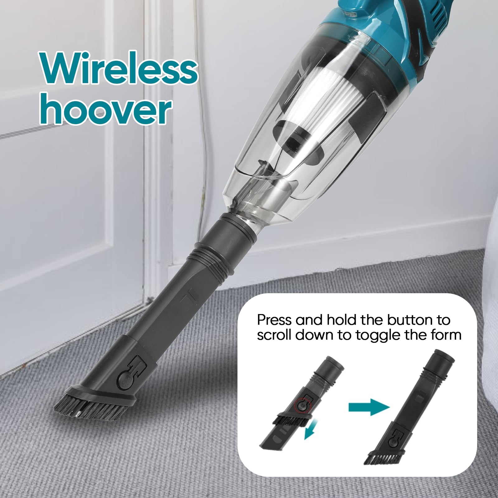 Aspirador de mano con batería, aspiradora con batería para Makita 18 V, 10000 Pa 4 en 1, aspiradora multifuncional, boquilla de suelo, depósito de polvo de 0,75 L, para casa y coche, pelo de animal