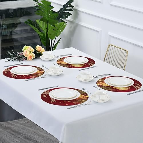 Miniatura 7 de Golden Christmas Ornaments Round Placemats Set of 6, 15.4 Inch Elegant Table Mats, Non-Slip Heat Resistant for Daily Dining Holiday Decor, Washable