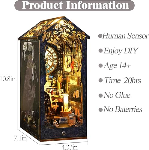 Miniatura 3 de ISSEVE Kit de rincón de libros para bricolaje, rompecabezas de madera 3D, kit de casa en miniatura para decoración de estante de libro, soporte de