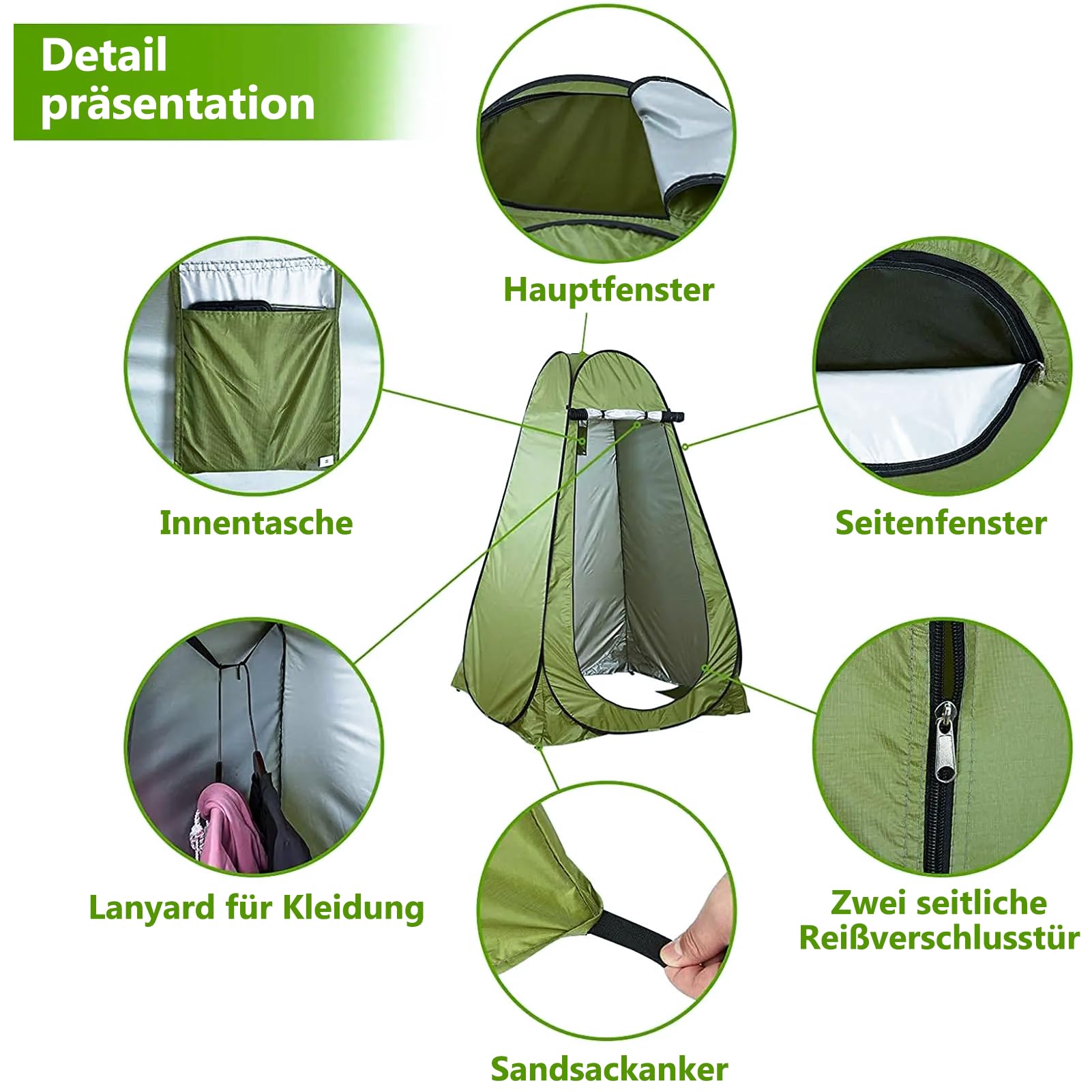 Campingzelt, Pop-Up Duschzelt,Toilettenzelt,Umkleidezelt,47.24 * 47.24 * 74.80in,Tragbar Mobile Umkleidekabine für Outdoor Wandern Strand Inklusive Tragetasche & Zubehö