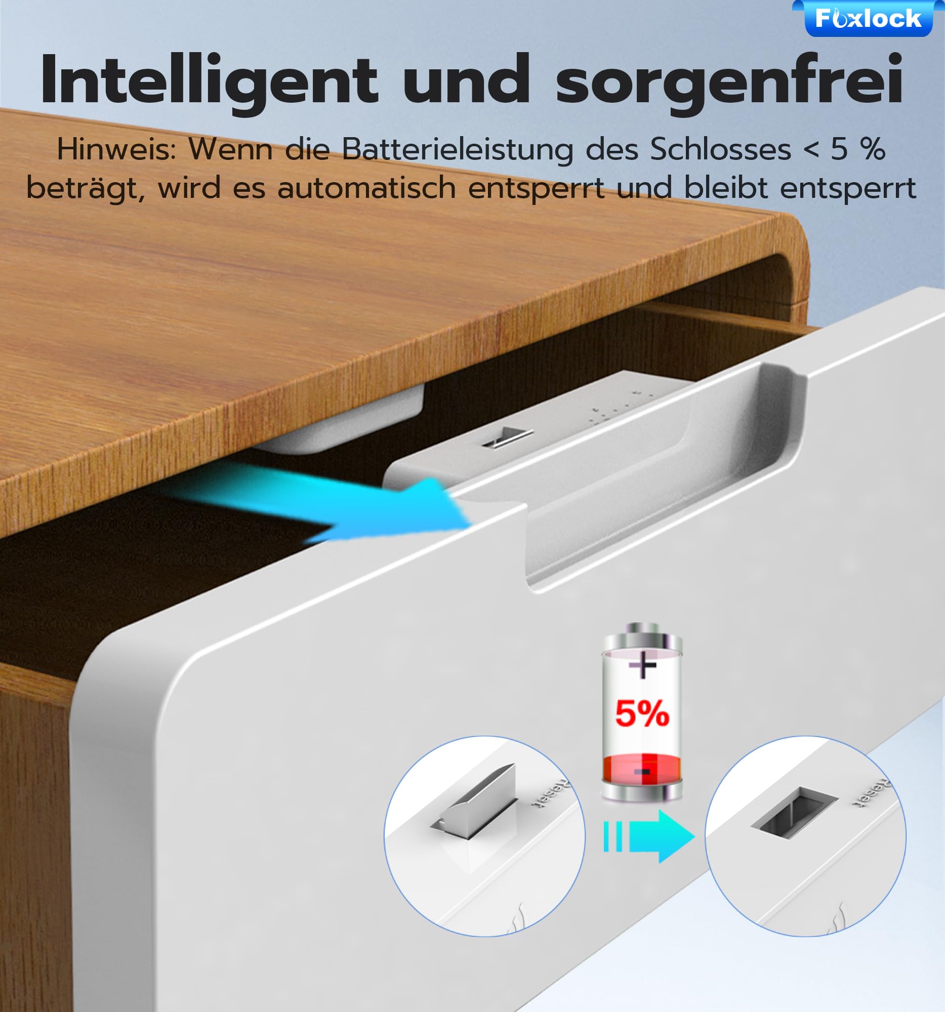 Smart Schubladenschloss, Foxlock Elektronisches Schrankschloss mit APP, NFC, Megnetische Kindersicherung Schrankschloss für Schrank Schublade Kasten Schließfächer Briefkasten usw-Schwarz (Weiß)