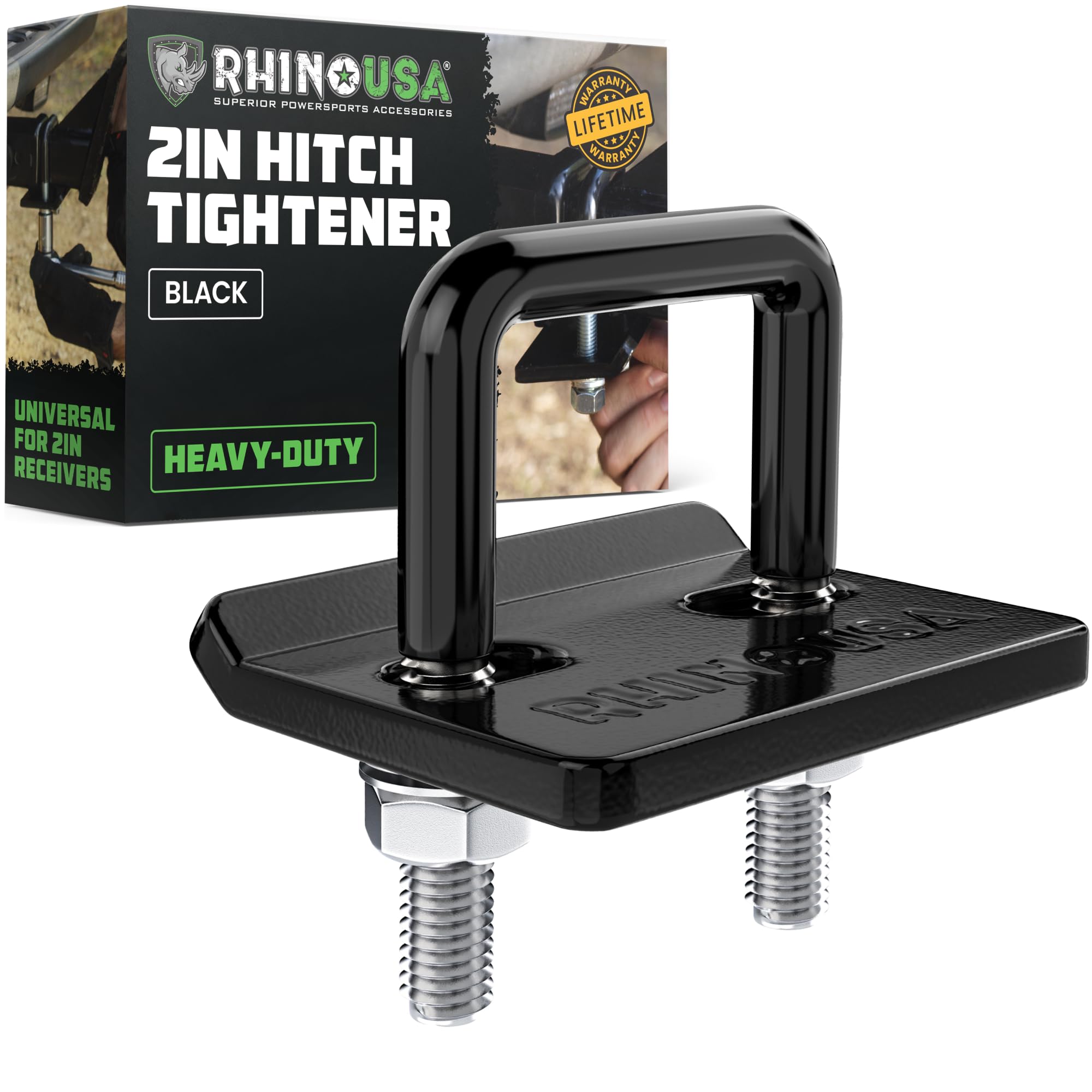 Rhino USA Hitch Tightner Anti-Rattle Clamp - Heavy Duty Stainless Steel 304 Stabilizer for 1.25 and 2 inch Hitches - Protective Anti-Rust Coating Included on All Rhino Products.