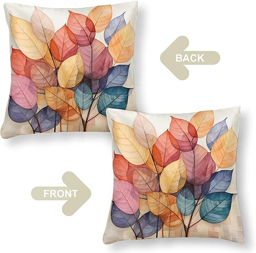 Miniatura 3 de Fundas de cojín de satén, colección otoñal, diseño de hojas a cuadros, fundas de almohada decorativas para otoño, día de Acción de Gracias, sofá,