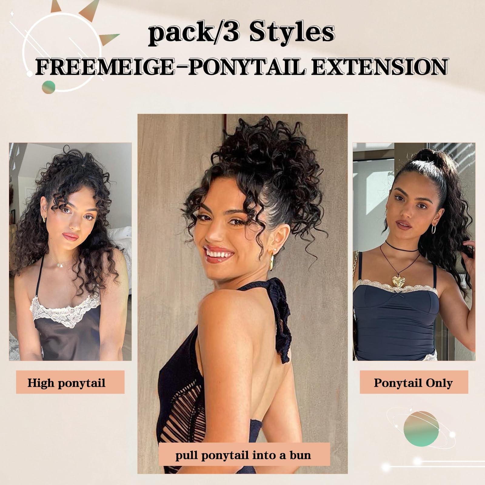 FREEMEIGE Curly Synthetic Ponytail Hair Extension for Black Women