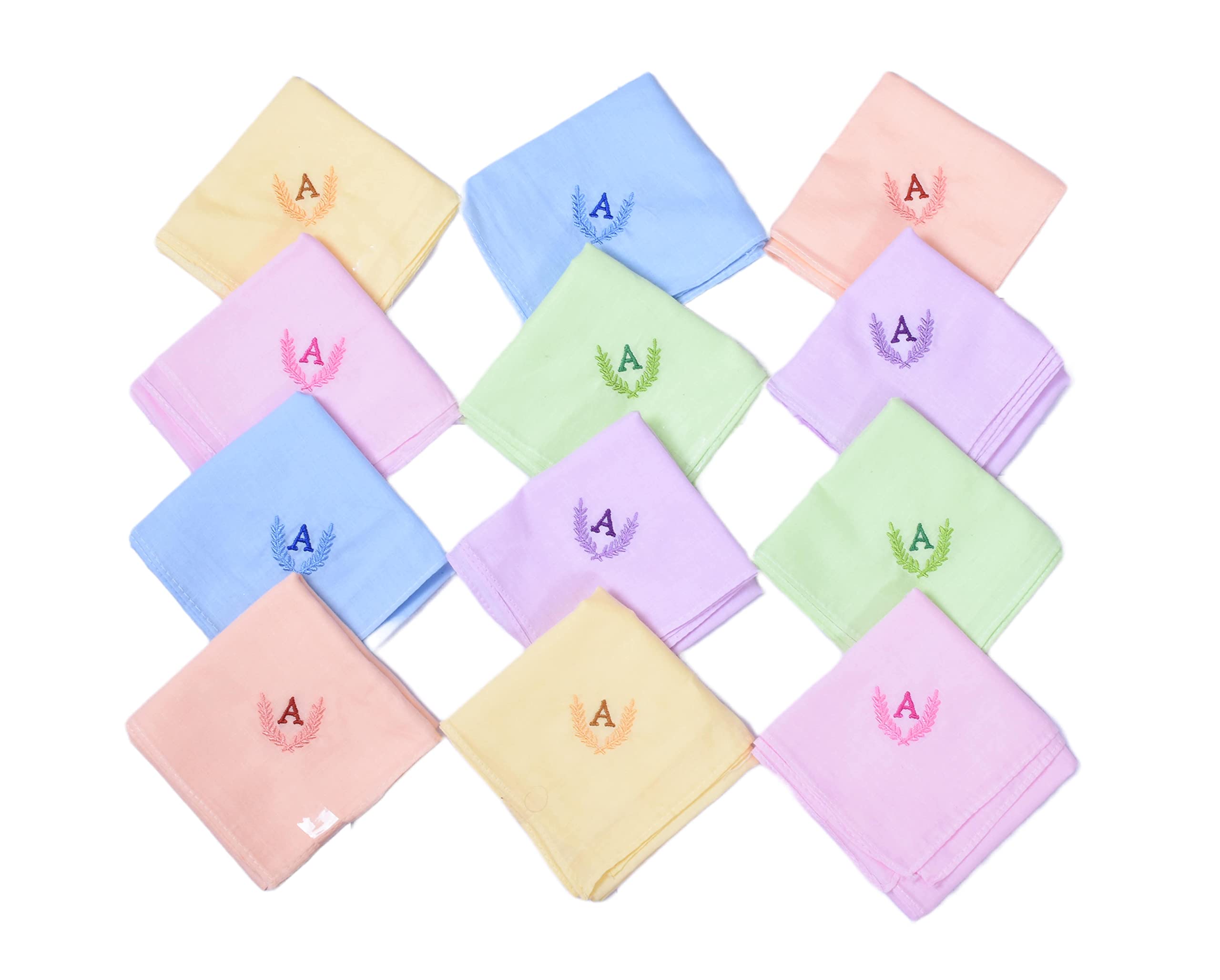 Personalized Handkerchief Cotton for Women & Girls with Embroidered Initials Alphabets for Gift (Pack of 12)-image-40