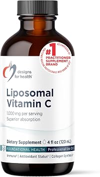 Designs for Health Liposomal Vitamin C Liquid - 1000mg Vitamin C Supplement - Liposomes from Sunflower Lecithin for Superior Absorption - Non-GMO, Pleasant Lemon Flavor 24 Servings / 4oz
