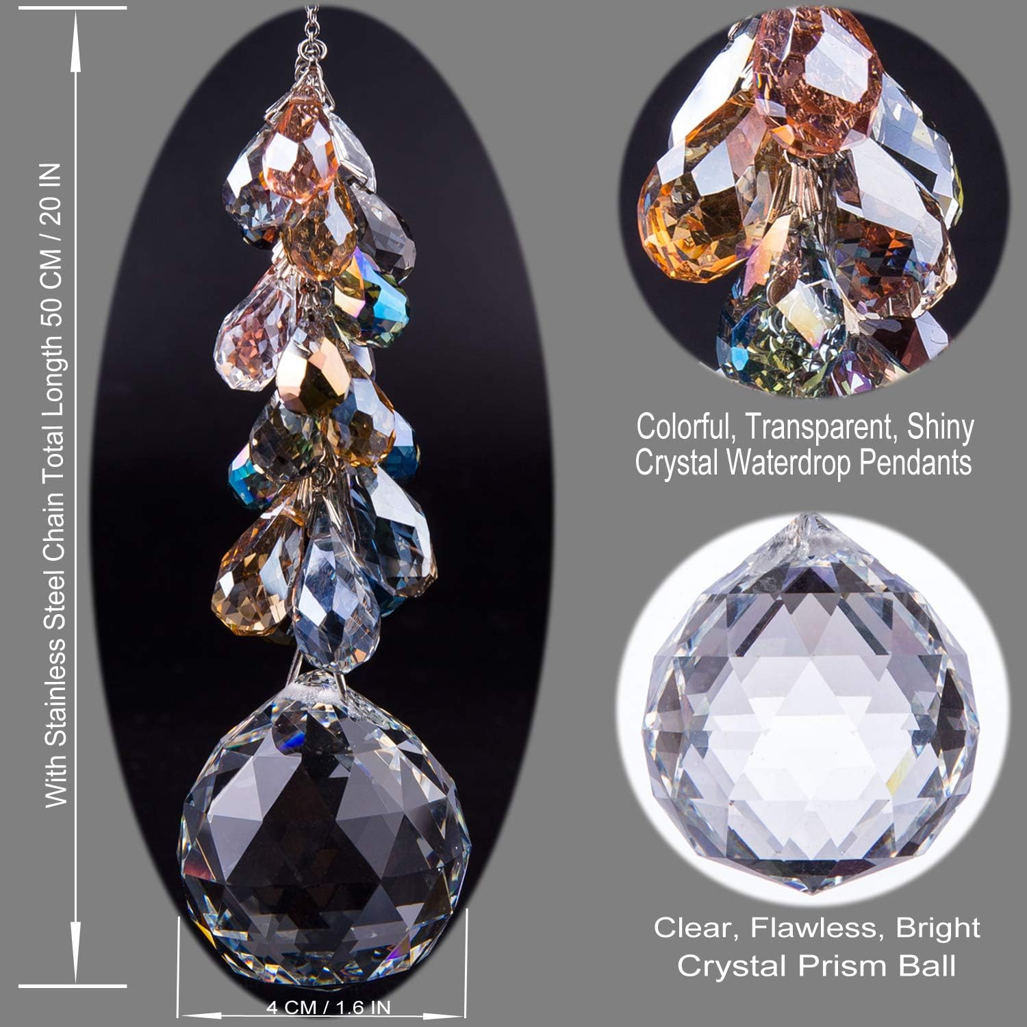 40mm Crystals Ball Prisms Suncatcher Hanging Ornament Chakra Crystals Rainbow Maker with Colors Crystal Pendants for Home,Office,Garden Decoration