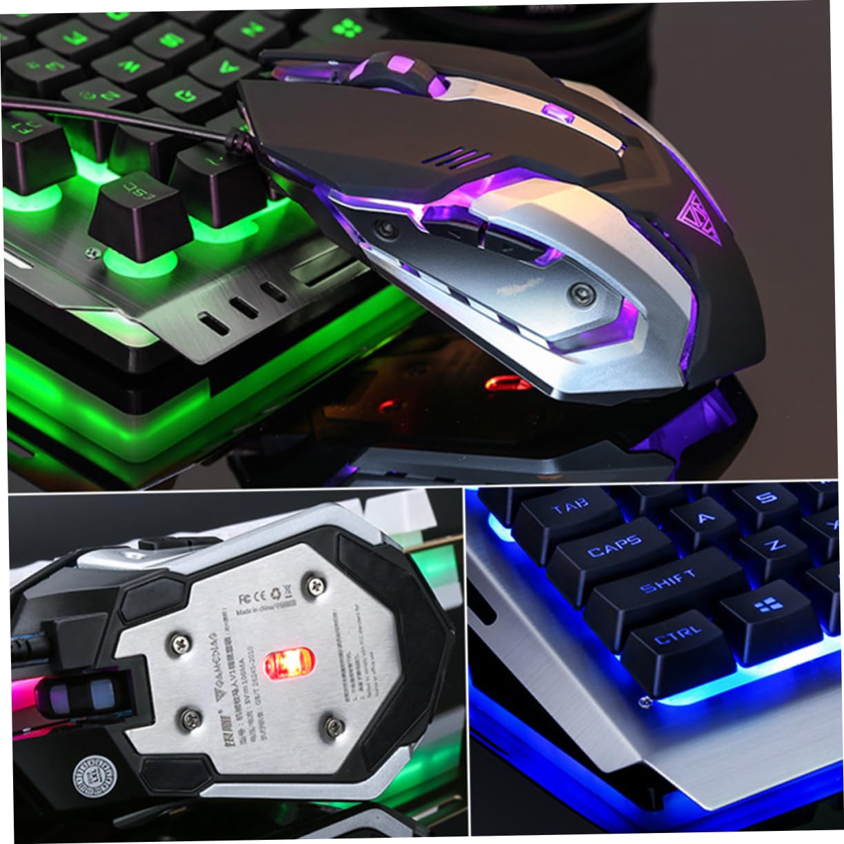 UKCOCO Clavier USB Rétroéclairé LED avec Souris Gamer Mécanique Clavier Gaming Stylé