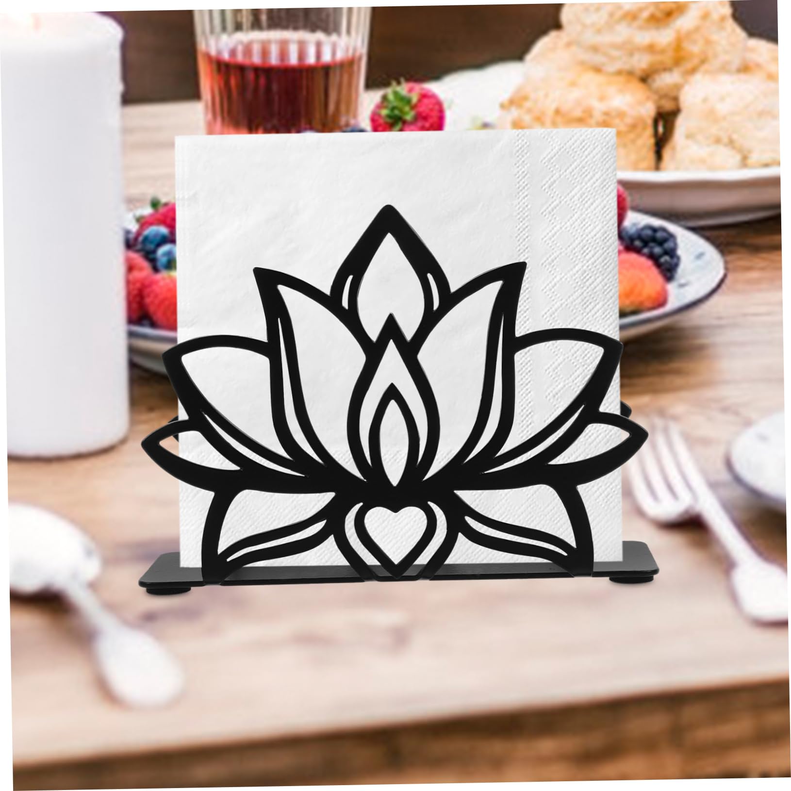 VOSAREA 4pièces Porte-Serviettes Fer Forgé Forme De Fleur Support Décoratif pour Napkins Accessoire De Table pour Mariage Restaurant