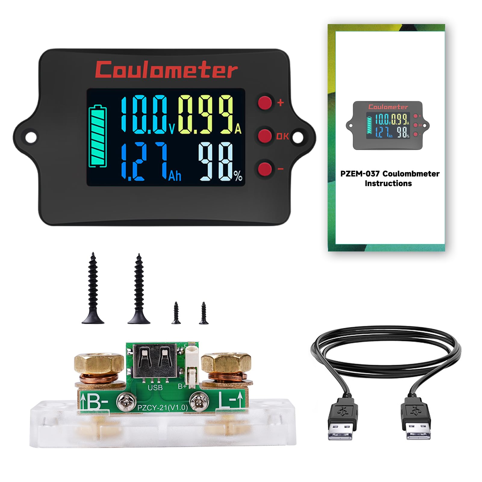 ZPSHYD - Digital Voltmeter Ammeter, Battery Capacity Meter, DC 8-120V 100A Colomb Meter with Color Display for RV, Electric Vehicle, Solar Systems and Monitoring-image-21