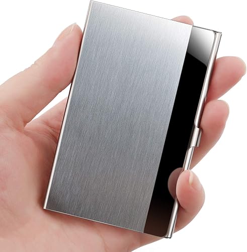 Miniatura 37 de Funda delgada para tarjetas de visita para hombres y mujeres, funda metálica de bolsillo, tarjeteros profesionales de acero inoxidable, tarjetero