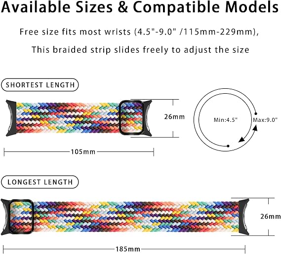 Google Pixel Watch 2/Pixel Watch ile Uyumlu Örgülü Bantlar Solo Döngü, Google Pixel Watch 2/1 Bileklikler Kadın Erkek için Yükseltilmiş Konnektörlü Ayarlanabilir Esnek Naylon Elastik Kayışlar