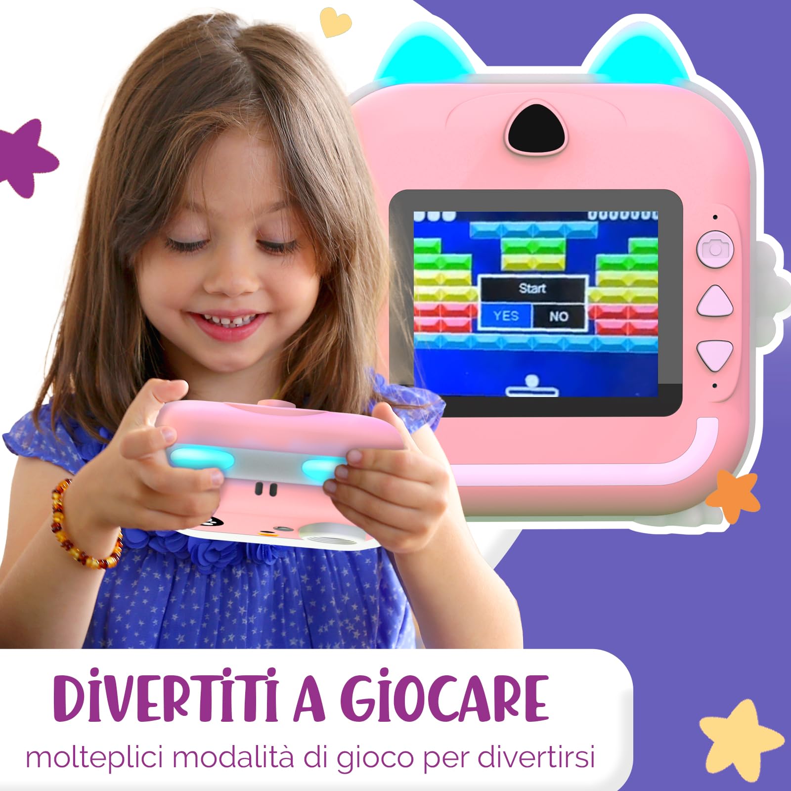 Macchina Fotografica Bambini Istantanea – Doppio Obiettivo 48MP, Video 1080P, Stampa Termica con 4 Rotoli di Carta – App Bluetooth, Scheda da 32GB – Regalo per Bambine & Bambini 3-12 Anni (Rosa)