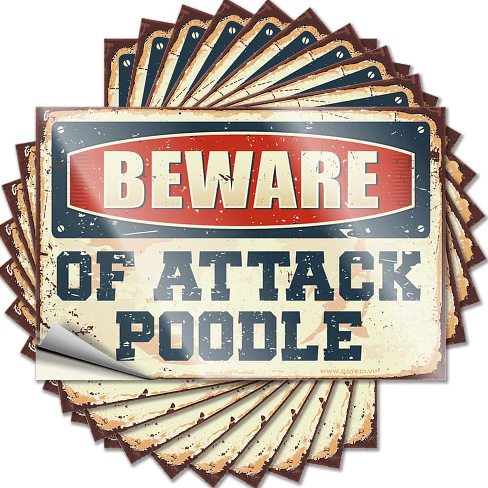 Sticker Square Sports Waterproof - Beware of Attack Poodle Laptop Self Adhesive Decal for Hunting Use(6X9CM)