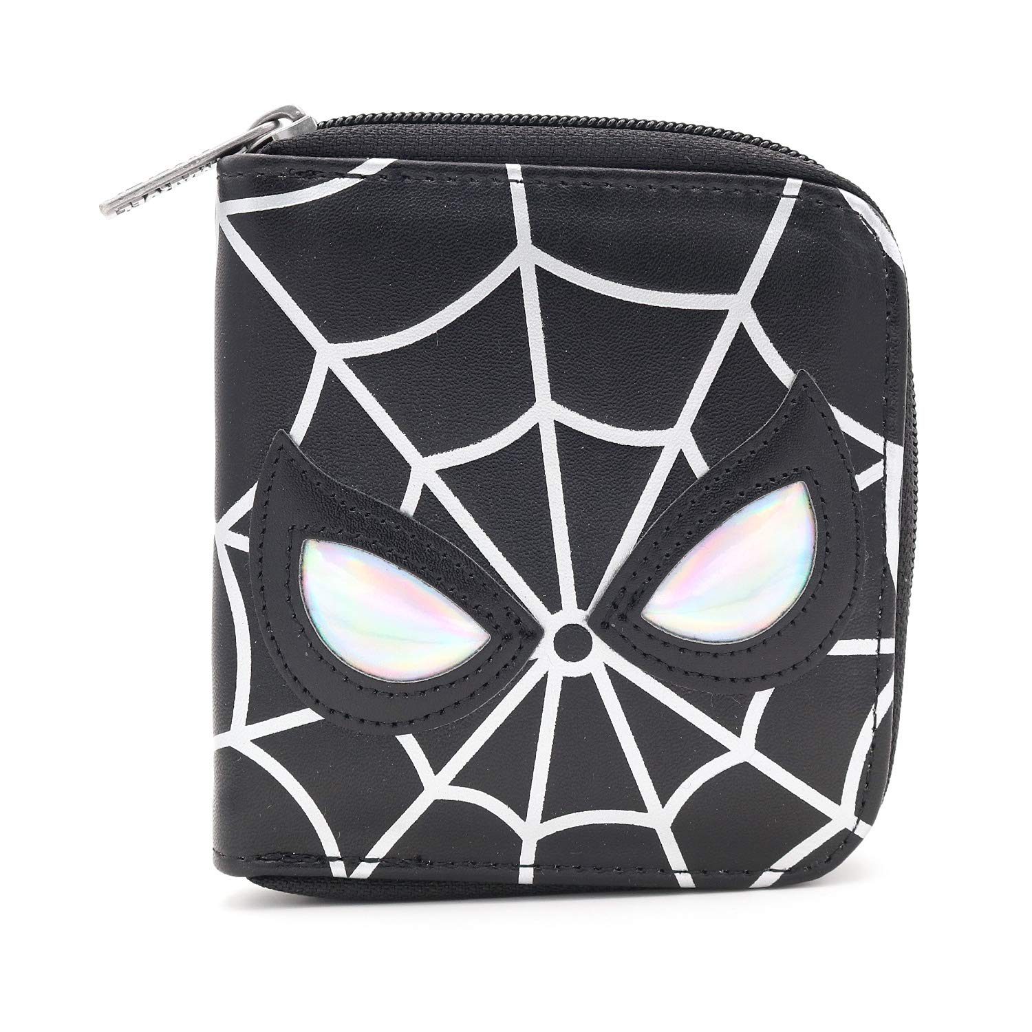 WINGHOUSE x MARVEL Black Spider Man Reflective Eyes Bifold Zipper Wallet Card Holder Purse Organizer with Coin Pocket